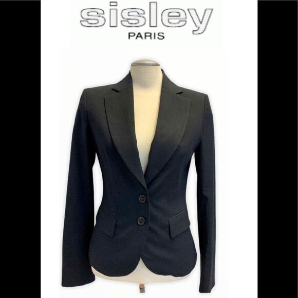 SISLEY black pinstripe blazer size 44 - Picture 1 of 8
